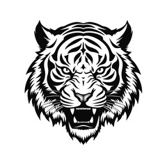 Tiger head, cartoon style, white isolated background PNG