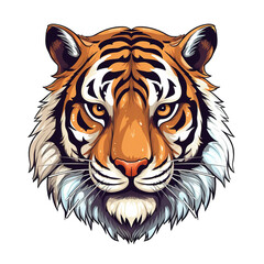 Fototapeta premium Tiger head, cartoon style, white isolated background PNG