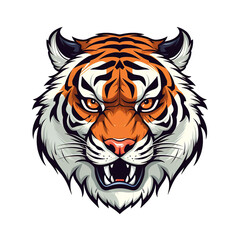 Obraz premium Tiger head, cartoon style, white isolated background PNG