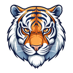 Obraz premium Tiger head, cartoon style, white isolated background PNG