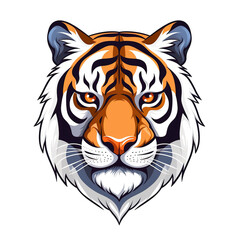 Tiger head, cartoon style, white isolated background PNG