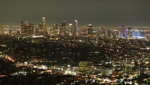 Los Angeles Downtown Night Cityscape 150ｍｍ Telephoto Time Lapse California USA