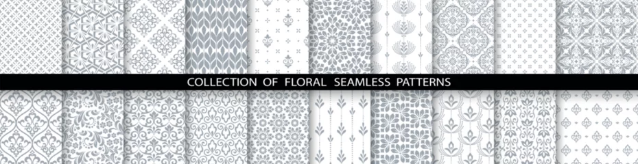 Foto op Plexiglas Geometric floral set of seamless patterns. White and gray vector backgrounds. Damask graphic ornaments © ELENA