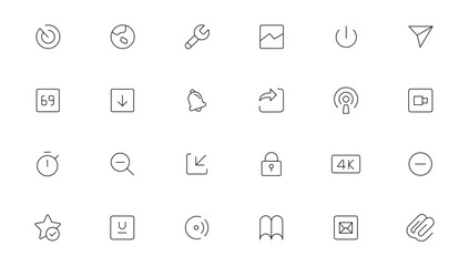 Pixel Perfect. Basic User Interface Essential Set. Line Outline Icons. For App, Web, Print. Editable Stroke. Pixel Stroke Wide with Round Cap and Round Corner