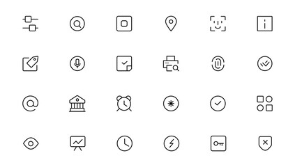 Pixel Perfect. Basic User Interface Essential Set. Line Outline Icons. For App, Web, Print. Editable Stroke. Pixel Stroke Wide with Round Cap and Round Corner