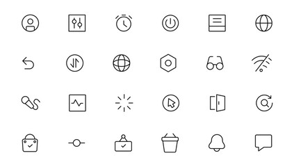Pixel Perfect. Basic User Interface Essential Set. Line Outline Icons. For App, Web, Print. Editable Stroke. Pixel Stroke Wide with Round Cap and Round Corner
