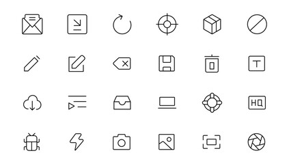 Pixel Perfect. Basic User Interface Essential Set. Line Outline Icons. For App, Web, Print. Editable Stroke. Pixel Stroke Wide with Round Cap and Round Corner