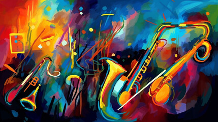 International jazz day background with watercolor illustration generative ai - obrazy, fototapety, plakaty