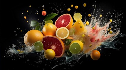 Obraz na płótnie Canvas Fruits in splash Generative Ai