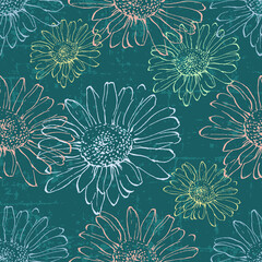 Botanical background daisies with trendy wildflowers and minimalist flowers for wall decoration or...
