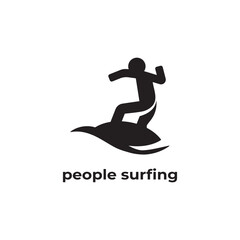 simple black silhouette people surfing vector design