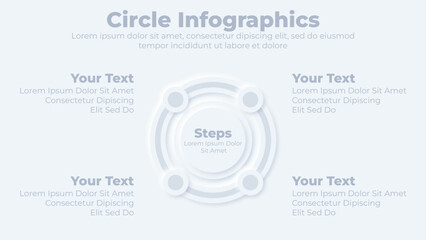 Creative circle four steps infographic neumorphic business presentation slide template