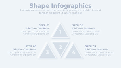 Neumorphic business triangle infographic creative concept with 4 steps presentation template