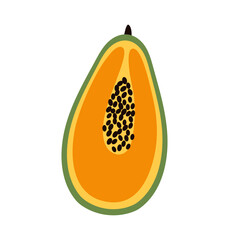 Half Papaya sweet natural healthy Fruit . Exotic food icon. Ripe vitamin organic vegetarian eating. Flat vector illustration isolated on white background