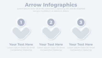 Arrow three steps infographic neumorphic business presentation slide template