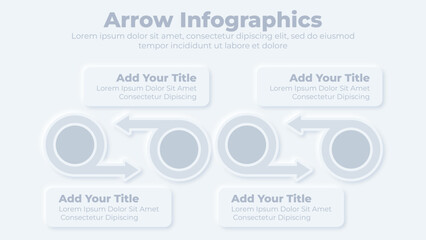 Four steps circle arrow infographic neumorphic business presentation slide template