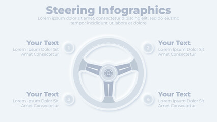 Neumorphic car steering wheel infographic presentation template