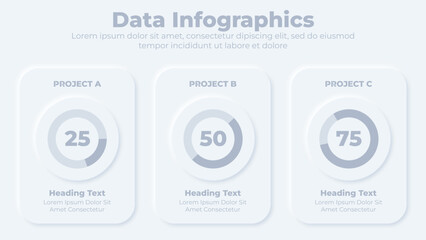 Neumorphic business graphical chart elements infographic presentation template