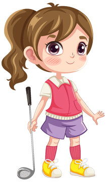 Isolated professional golfer cartoon character holding golf club