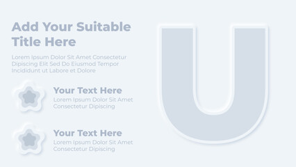 Neumorphic alphabet letter u and steps infographic presentation template © powerpointschool