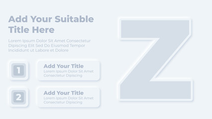 Neumorphic alphabet letter z and steps infographic presentation template