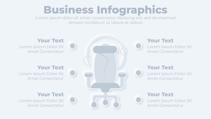 Neumorphic business and corporate recruitment with chair infographic presentation template