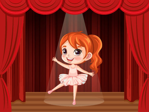 Cute ballet dancer performing on stage