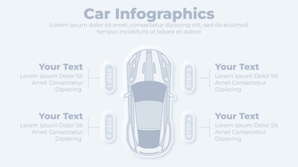 Neumorphic car vector infographic presentation template
