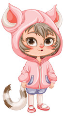 Little Cat Girl Hybrid in Fantasy Cartoon Style