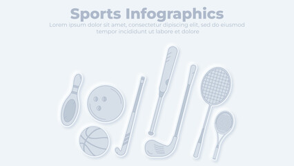Neumorphic indoor and outdoor sports equipment infographic template