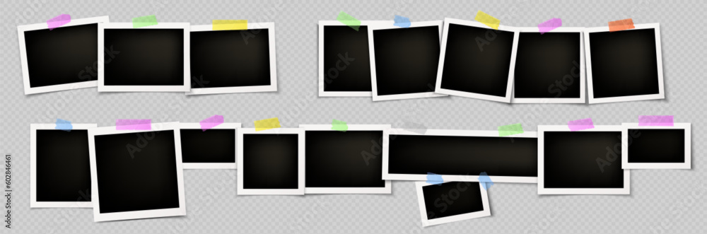 Aufkleber realistic set of instant photo collage attached to wall with sticky tape. vector illustration of squ