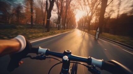 Fototapeta na wymiar Cyclist riding a bicycle on the road. Blurred motion, generative Ai