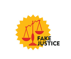 FAKE JUSTICE LOGO, silhouette of justice is not fair, the poor are defeated