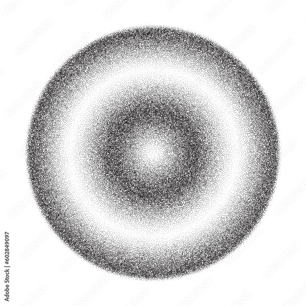 Poster grainy circle with noise dotted texture. gradient ball with shadow on white background. abstract pla