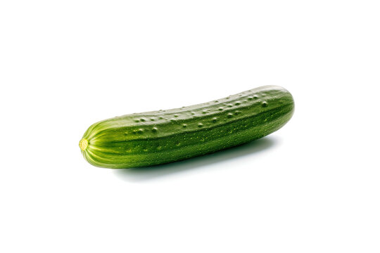 One fresh green cucumber isolated on white background. Created with Generative AI Technology