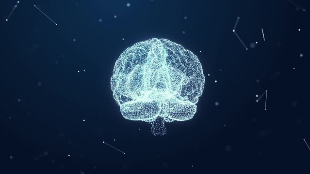 Artificial intelligence concept. Artificial intelligence with neural network thinks. Brain representing artificial intelligence learning processing big data, Seamless loop.