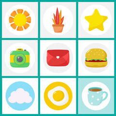 Set of cute different icons. Vector illustration in flat style.