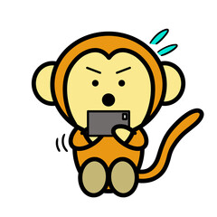 スマホゲームに熱中するサル　イラスト