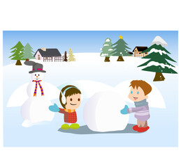 Fototapeta premium children in the snow
