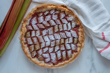 Traditional French rhubarb tart cake 