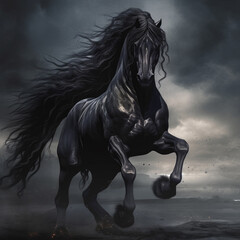 black horse in the night