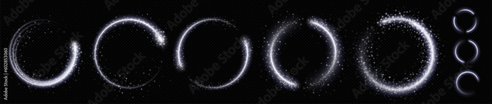 Poster white spark circle light effect with magic glow. abstract round glitter sparkle silver vector border