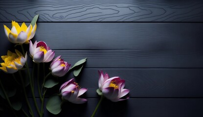 Lotus flowers on wooden planks background from Generative AI