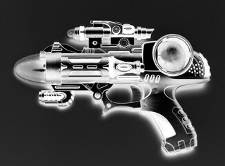 vintage toy ray gun in solarized monochrome - 602854603