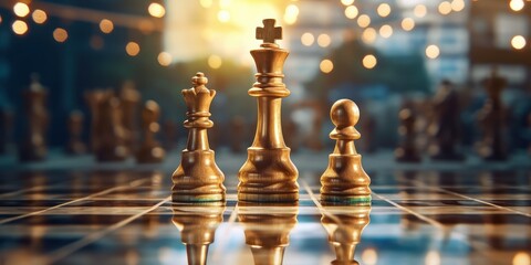 King chess standing on chess board. Business planning, strategy and leadership concept. Generative AI