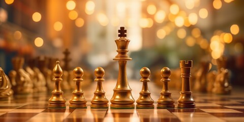 King chess standing on chess board. Business planning, strategy and leadership concept. Generative AI