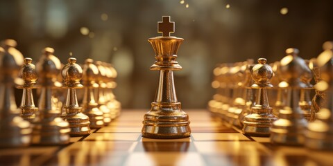 King chess standing on chess board. Business planning, strategy and leadership concept. Generative AI