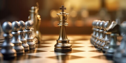 King chess standing on chess board. Business planning, strategy and leadership concept. Generative AI