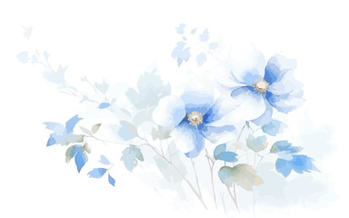 Fototapeta na wymiar Abstract art background vector. Luxury minimal style wallpaper with blue watercolor flower blue and white watercolor flower art. watercolor blue flower and white splash and white background.