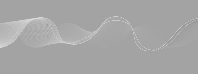 Abstract white and grey wave line gradient color background. with flowing wave particles. Digital future wave technology concept.